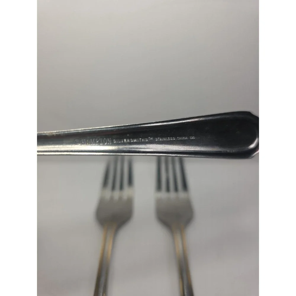 Set Of 3 Hampton Silversmiths ABIGAIL Gold‎ Edge Stainless Dinner Forks 8